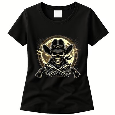 Outlaw Justice Cowboy Skull Guns For Western Lovers Womens T-Shirt