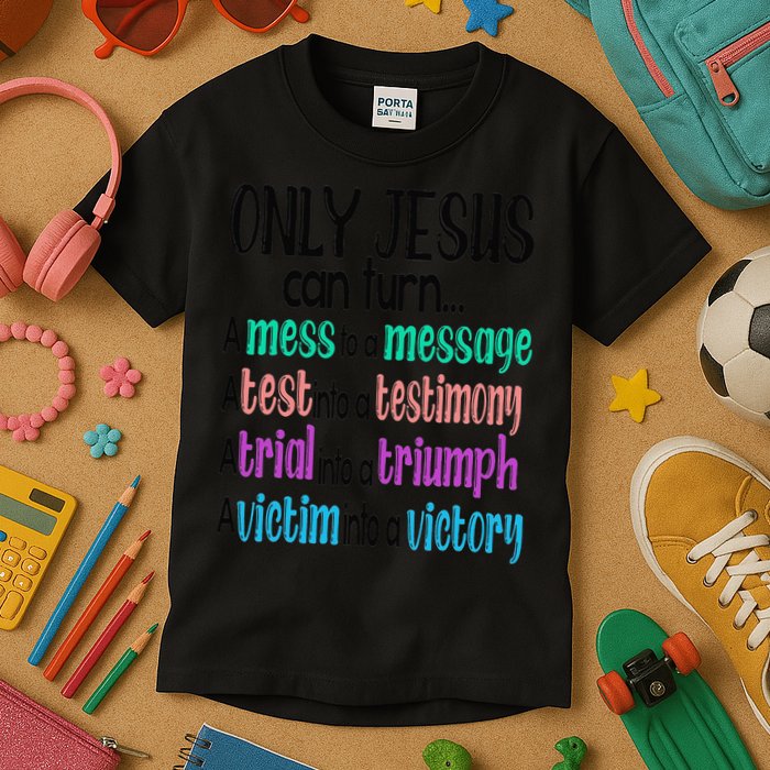 Only Jesus Can Turn A Mess To A Message Test Into Testimony Kids T-Shirt