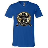 Outlaw Justice Cowboy Skull Guns For Western Lovers V-Neck T-Shirt