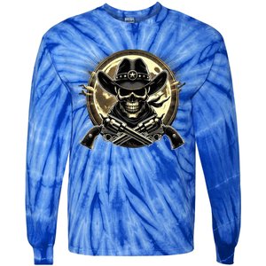 Outlaw Justice Cowboy Skull Guns For Western Lovers Tie-Dye Long Sleeve Shirt