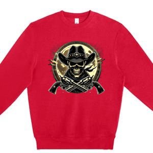 Outlaw Justice Cowboy Skull Guns For Western Lovers Premium Crewneck Sweatshirt