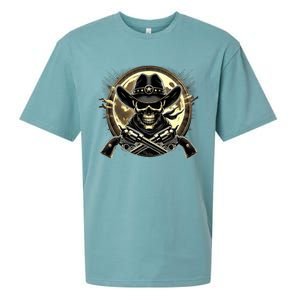 Outlaw Justice Cowboy Skull Guns For Western Lovers Sueded Cloud Jersey T-Shirt