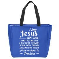 Only Jesus Can Turn Mess To Message Victim To Victory Best Zip Tote Bag