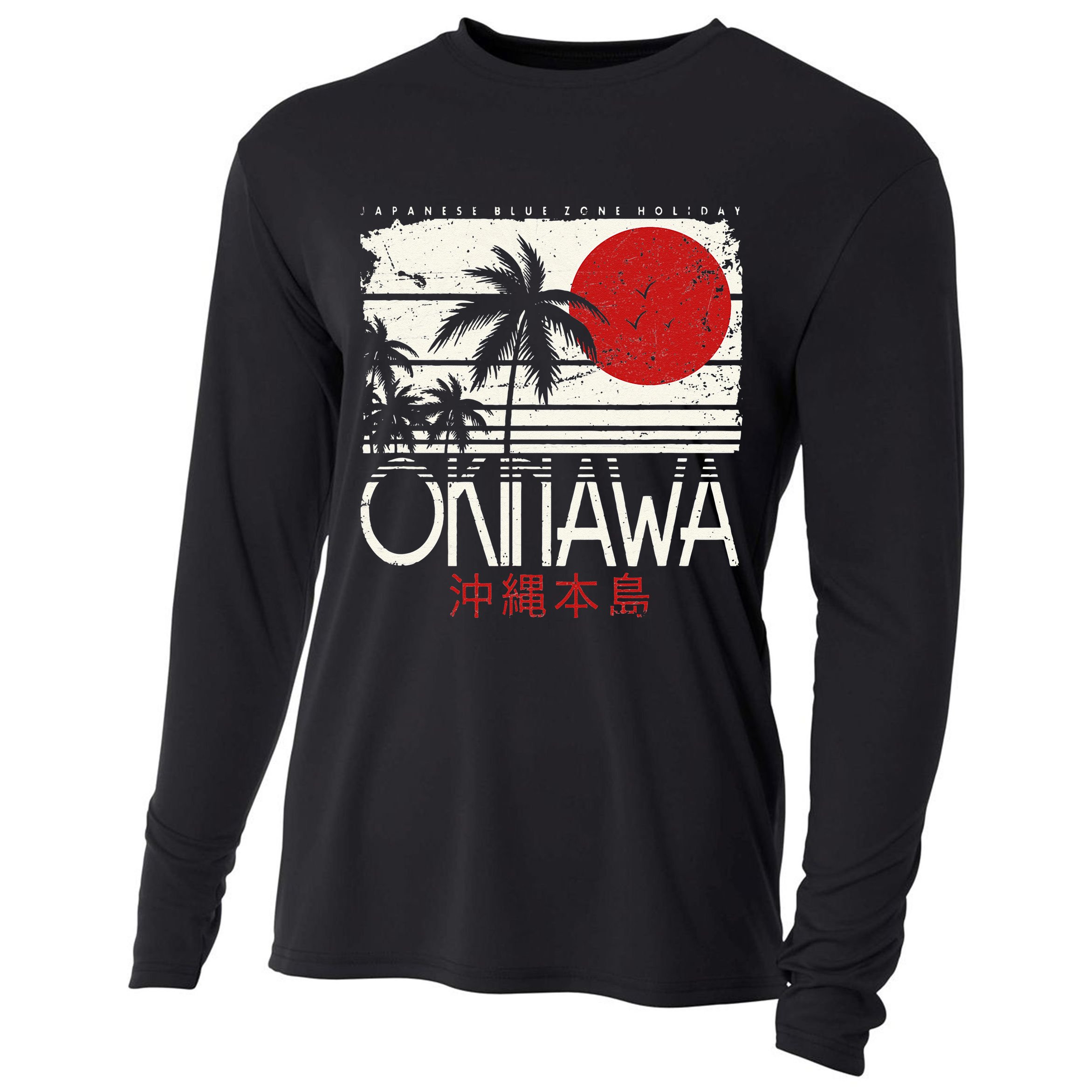 Okinawa Japan Holiday Nihon Nippon Ikigai Retro Vintage Cooling Performance Long Sleeve Crew