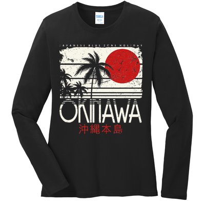 Okinawa Japan Holiday Nihon Nippon Ikigai Retro Vintage Ladies Long Sleeve Shirt