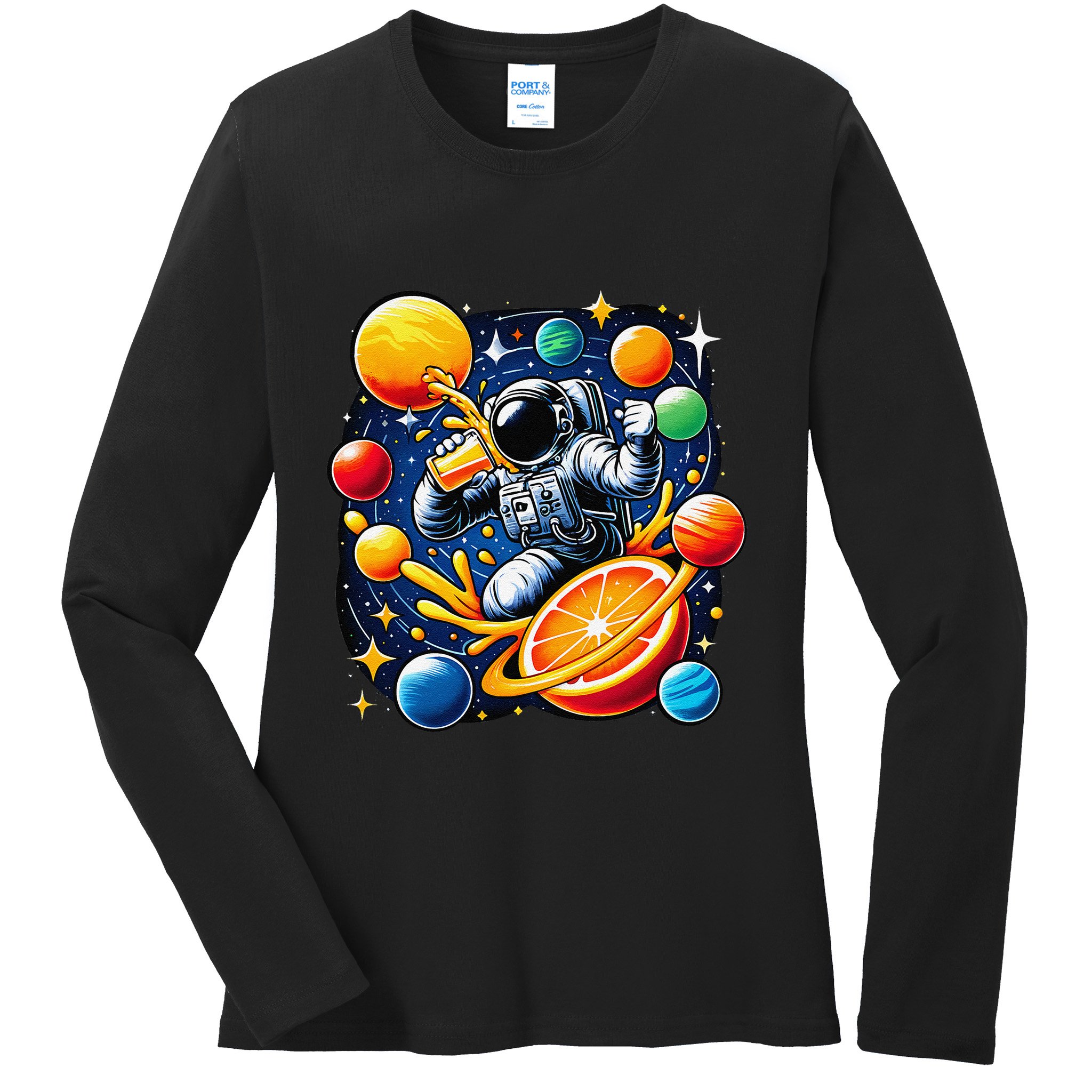 Orange Juice Lover Drinking Orange Juice Ladies Long Sleeve Shirt