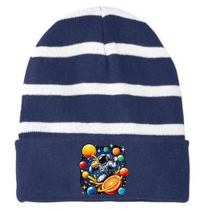 Orange Juice Lover Drinking Orange Juice Striped Beanie with Solid Band