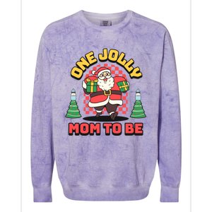 One Jolly Mom To Be Santa Funny Pregnancy Christmas Gift Colorblast Crewneck Sweatshirt