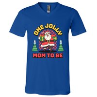 One Jolly Mom To Be Santa Funny Pregnancy Christmas Gift V-Neck T-Shirt