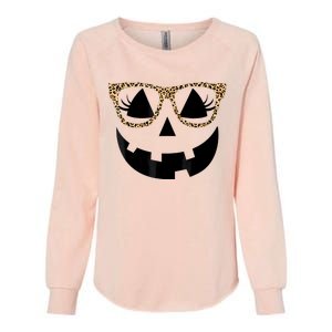 Orange Jack O Lantern Face Pumpkin Hallowen Leopard Glasses Womens California Wash Sweatshirt