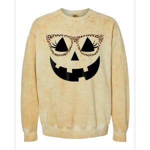 Orange Jack O Lantern Face Pumpkin Hallowen Leopard Glasses Colorblast Crewneck Sweatshirt