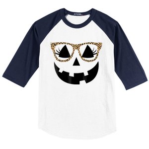 Orange Jack O Lantern Face Pumpkin Hallowen Leopard Glasses Baseball Sleeve Shirt