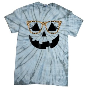 Orange Jack O Lantern Face Pumpkin Hallowen Leopard Glasses Tie-Dye T-Shirt