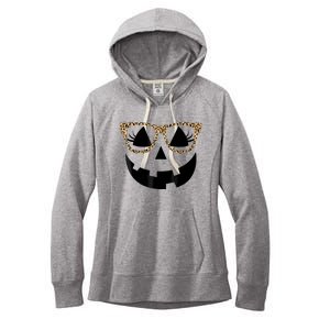 Orange Jack O Lantern Face Pumpkin Hallowen Leopard Glasses Women's Fleece Hoodie