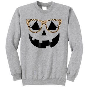 Orange Jack O Lantern Face Pumpkin Hallowen Leopard Glasses Tall Sweatshirt