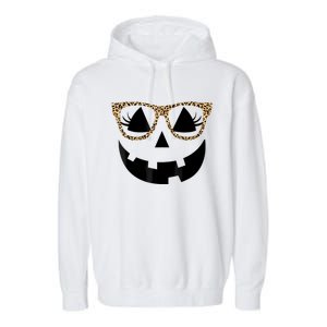 Orange Jack O Lantern Face Pumpkin Hallowen Leopard Glasses Garment-Dyed Fleece Hoodie