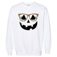 Orange Jack O Lantern Face Pumpkin Hallowen Leopard Glasses Garment-Dyed Sweatshirt