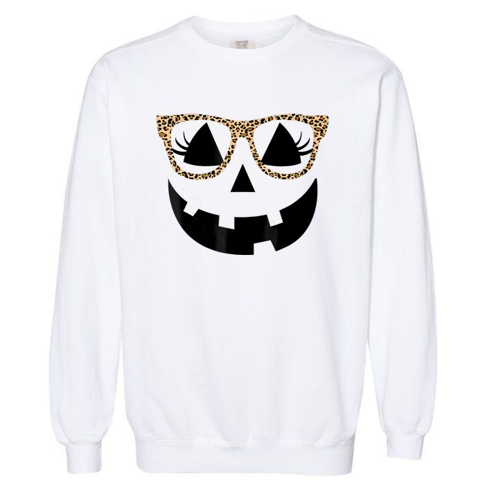 Orange Jack O Lantern Face Pumpkin Hallowen Leopard Glasses Garment-Dyed Sweatshirt