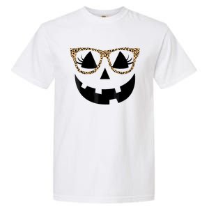 Orange Jack O Lantern Face Pumpkin Hallowen Leopard Glasses Garment-Dyed Heavyweight T-Shirt