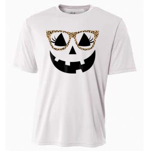 Orange Jack O Lantern Face Pumpkin Hallowen Leopard Glasses Cooling Performance Crew T-Shirt