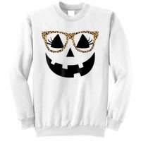 Orange Jack O Lantern Face Pumpkin Hallowen Leopard Glasses Sweatshirt