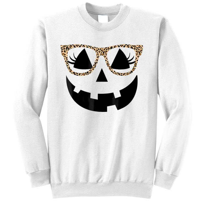 Orange Jack O Lantern Face Pumpkin Hallowen Leopard Glasses Sweatshirt