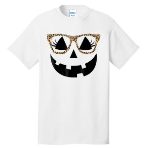 Orange Jack O Lantern Face Pumpkin Hallowen Leopard Glasses Tall T-Shirt