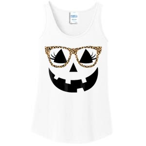 Orange Jack O Lantern Face Pumpkin Hallowen Leopard Glasses Ladies Essential Tank