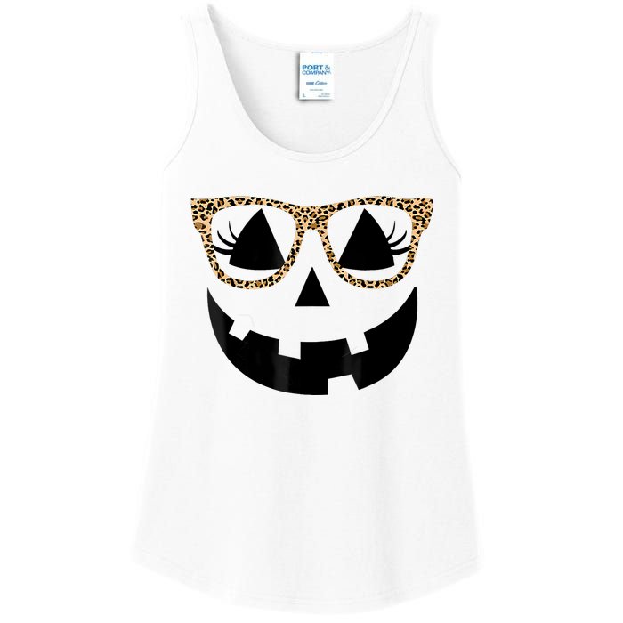 Orange Jack O Lantern Face Pumpkin Hallowen Leopard Glasses Ladies Essential Tank