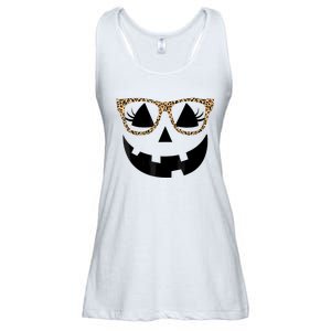 Orange Jack O Lantern Face Pumpkin Hallowen Leopard Glasses Ladies Essential Flowy Tank