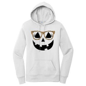 Orange Jack O Lantern Face Pumpkin Hallowen Leopard Glasses Women's Pullover Hoodie