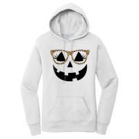 Orange Jack O Lantern Face Pumpkin Hallowen Leopard Glasses Women's Pullover Hoodie