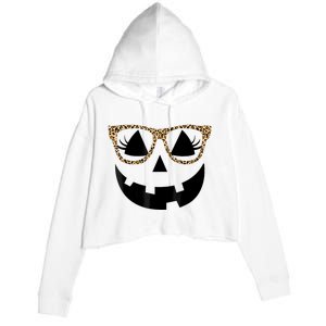 Orange Jack O Lantern Face Pumpkin Hallowen Leopard Glasses Crop Fleece Hoodie