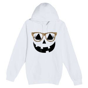 Orange Jack O Lantern Face Pumpkin Hallowen Leopard Glasses Premium Pullover Hoodie