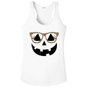 Orange Jack O Lantern Face Pumpkin Hallowen Leopard Glasses Ladies PosiCharge Competitor Racerback Tank