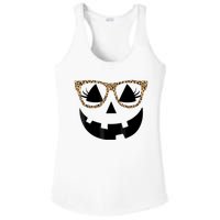 Orange Jack O Lantern Face Pumpkin Hallowen Leopard Glasses Ladies PosiCharge Competitor Racerback Tank