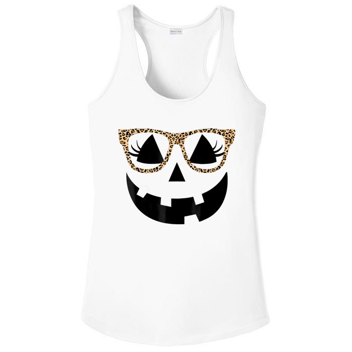 Orange Jack O Lantern Face Pumpkin Hallowen Leopard Glasses Ladies PosiCharge Competitor Racerback Tank