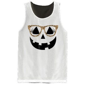 Orange Jack O Lantern Face Pumpkin Hallowen Leopard Glasses Mesh Reversible Basketball Jersey Tank