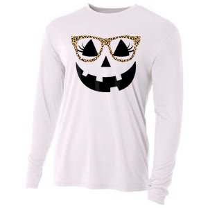 Orange Jack O Lantern Face Pumpkin Hallowen Leopard Glasses Cooling Performance Long Sleeve Crew