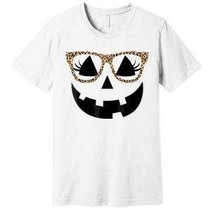 Orange Jack O Lantern Face Pumpkin Hallowen Leopard Glasses Premium T-Shirt