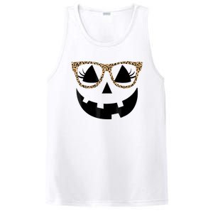 Orange Jack O Lantern Face Pumpkin Hallowen Leopard Glasses PosiCharge Competitor Tank