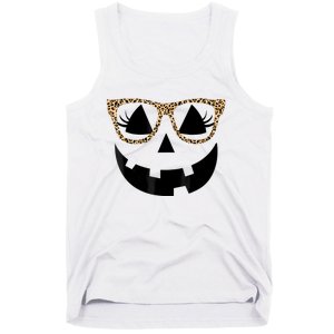 Orange Jack O Lantern Face Pumpkin Hallowen Leopard Glasses Tank Top