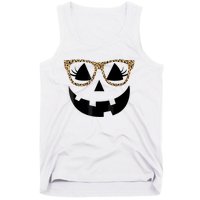 Orange Jack O Lantern Face Pumpkin Hallowen Leopard Glasses Tank Top