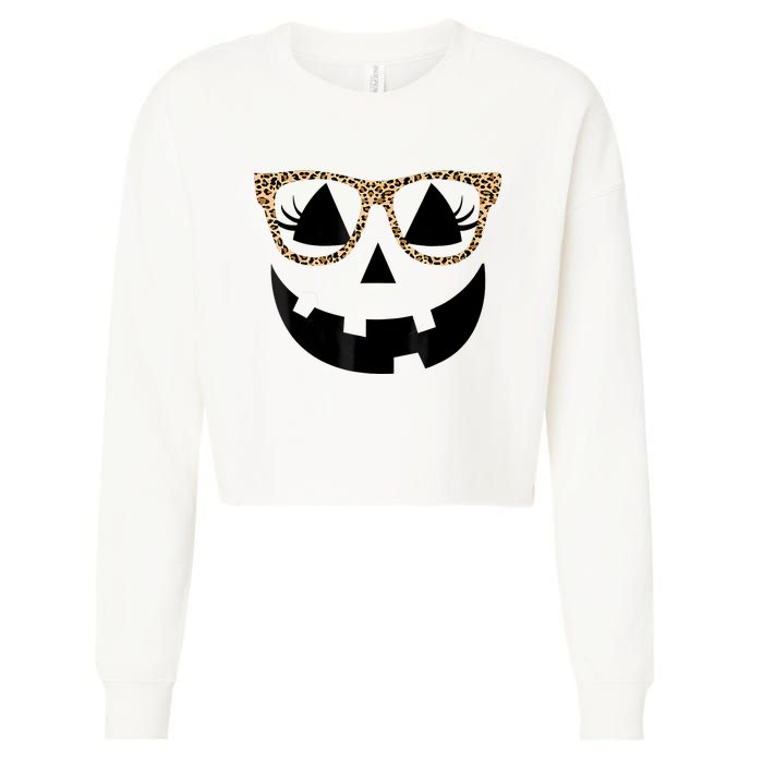 Orange Jack O Lantern Face Pumpkin Hallowen Leopard Glasses Cropped Pullover Crew