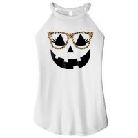 Orange Jack O Lantern Face Pumpkin Hallowen Leopard Glasses Women's Perfect Tri Rocker Tank