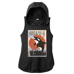 Orcazilla Japanese Poster Orca Ladies PosiCharge Tri-Blend Wicking Draft Hoodie Tank