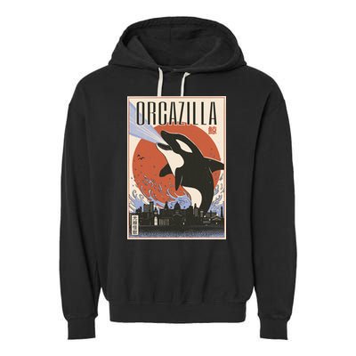Orcazilla Japanese Poster Orca Garment-Dyed Fleece Hoodie