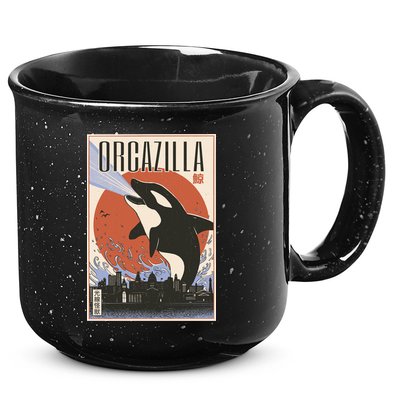 Orcazilla Japanese Poster Orca 15oz Campfire Ceramic Mug