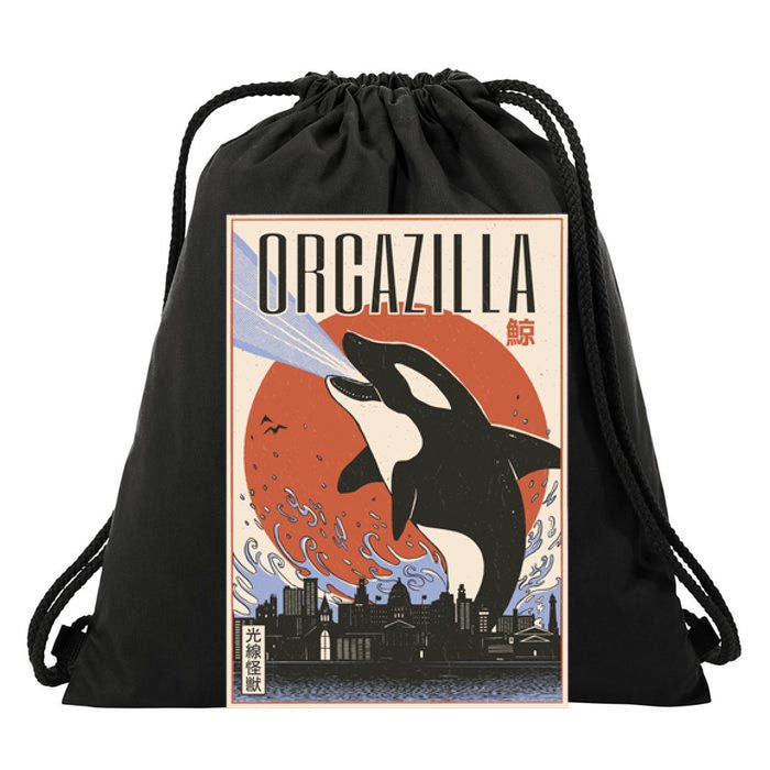 Orcazilla Japanese Poster Orca Drawstring Bag