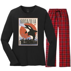 Orcazilla Japanese Poster Orca Women's Long Sleeve Flannel Pajama Set 